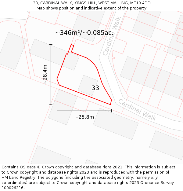 33, CARDINAL WALK, KINGS HILL, WEST MALLING, ME19 4DD: Plot and title map