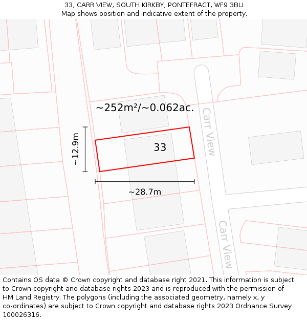 33, CARR VIEW, SOUTH KIRKBY, PONTEFRACT, WF9 3BU: Plot and title map