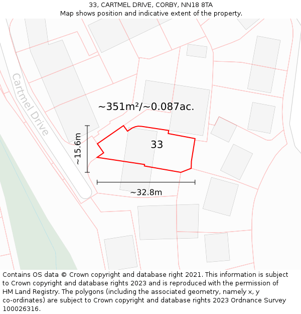 33, CARTMEL DRIVE, CORBY, NN18 8TA: Plot and title map