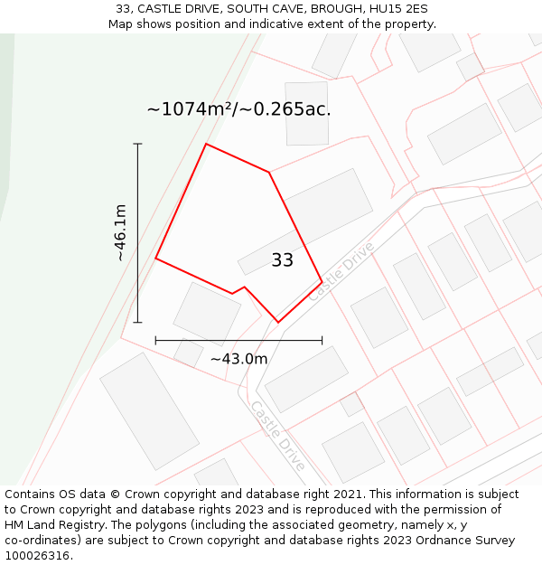 33, CASTLE DRIVE, SOUTH CAVE, BROUGH, HU15 2ES: Plot and title map