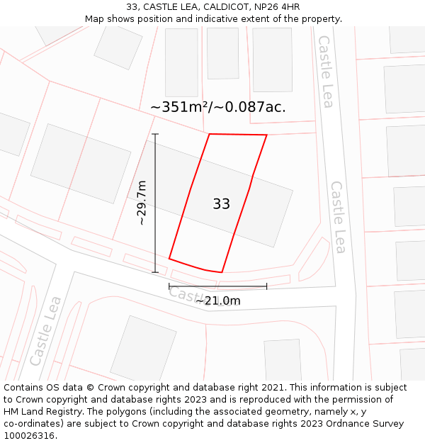 33, CASTLE LEA, CALDICOT, NP26 4HR: Plot and title map