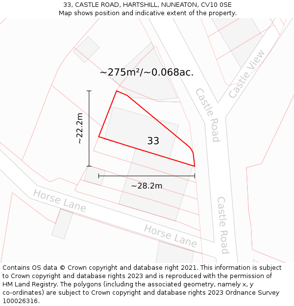 33, CASTLE ROAD, HARTSHILL, NUNEATON, CV10 0SE: Plot and title map