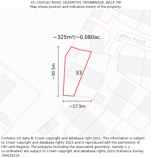 33, CASTLEY ROAD, HILPERTON, TROWBRIDGE, BA14 7RF: Plot and title map