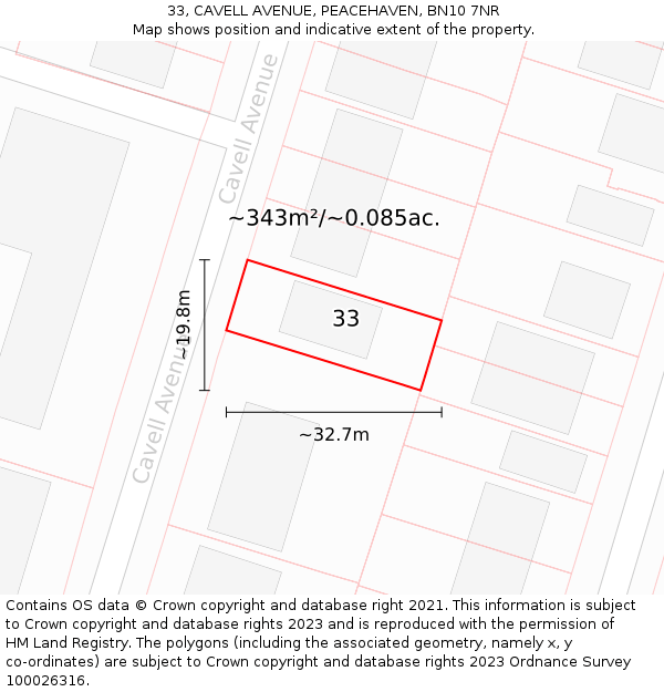 33, CAVELL AVENUE, PEACEHAVEN, BN10 7NR: Plot and title map