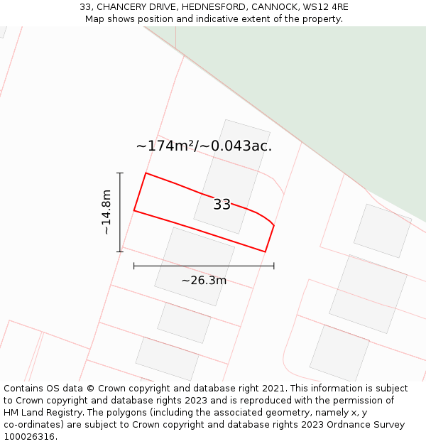 33, CHANCERY DRIVE, HEDNESFORD, CANNOCK, WS12 4RE: Plot and title map