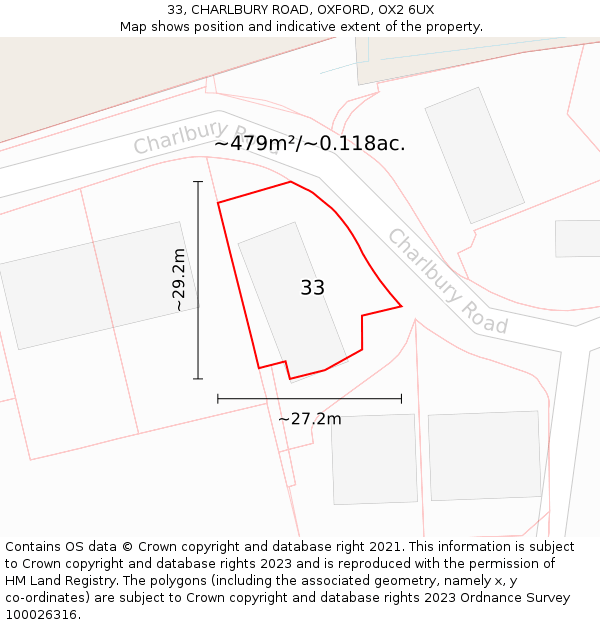 33, CHARLBURY ROAD, OXFORD, OX2 6UX: Plot and title map