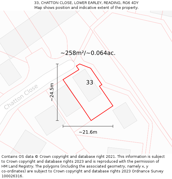 33, CHATTON CLOSE, LOWER EARLEY, READING, RG6 4DY: Plot and title map