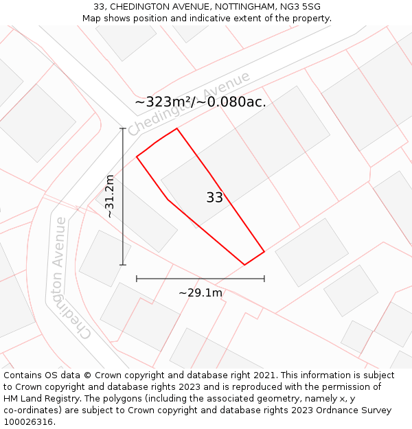 33, CHEDINGTON AVENUE, NOTTINGHAM, NG3 5SG: Plot and title map