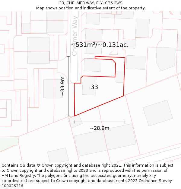 33, CHELMER WAY, ELY, CB6 2WS: Plot and title map