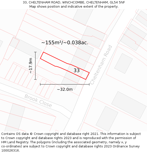 33, CHELTENHAM ROAD, WINCHCOMBE, CHELTENHAM, GL54 5NF: Plot and title map