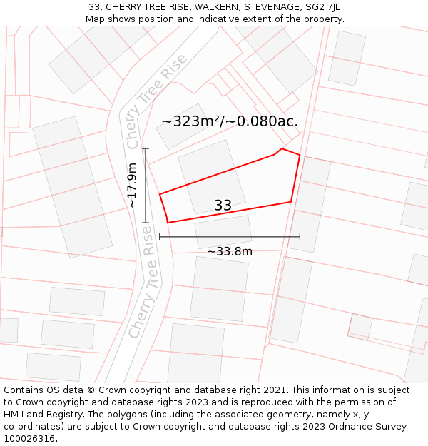 33, CHERRY TREE RISE, WALKERN, STEVENAGE, SG2 7JL: Plot and title map