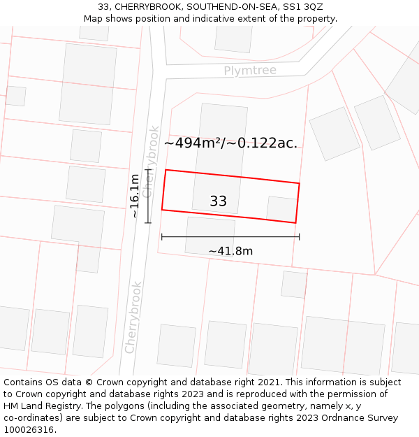 33, CHERRYBROOK, SOUTHEND-ON-SEA, SS1 3QZ: Plot and title map