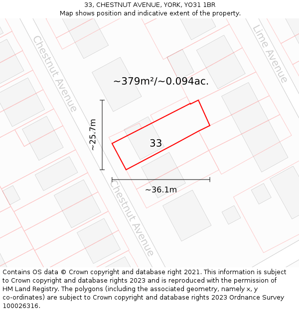 33, CHESTNUT AVENUE, YORK, YO31 1BR: Plot and title map