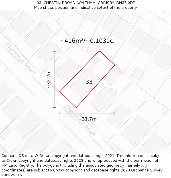 33, CHESTNUT ROAD, WALTHAM, GRIMSBY, DN37 0DF: Plot and title map