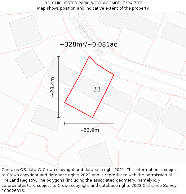 33, CHICHESTER PARK, WOOLACOMBE, EX34 7BZ: Plot and title map