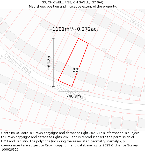 33, CHIGWELL RISE, CHIGWELL, IG7 6AQ: Plot and title map