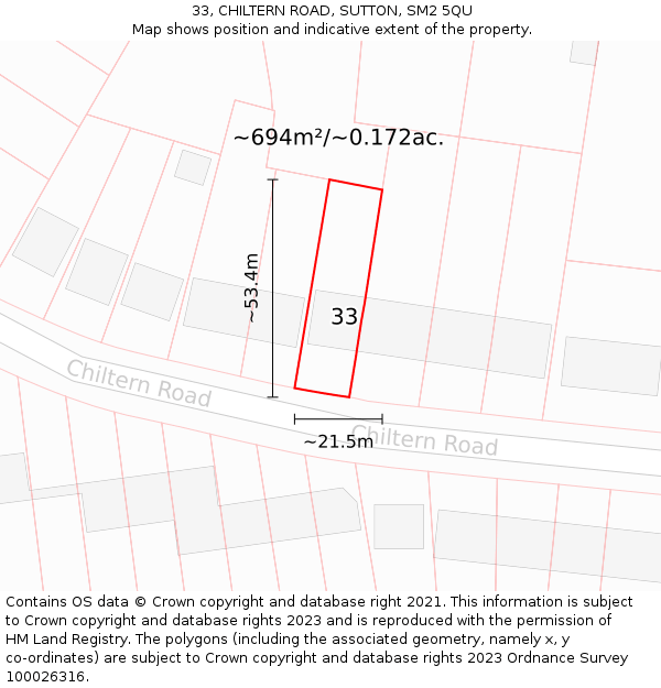 33, CHILTERN ROAD, SUTTON, SM2 5QU: Plot and title map