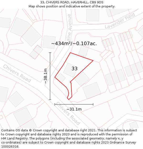 33, CHIVERS ROAD, HAVERHILL, CB9 9DS: Plot and title map