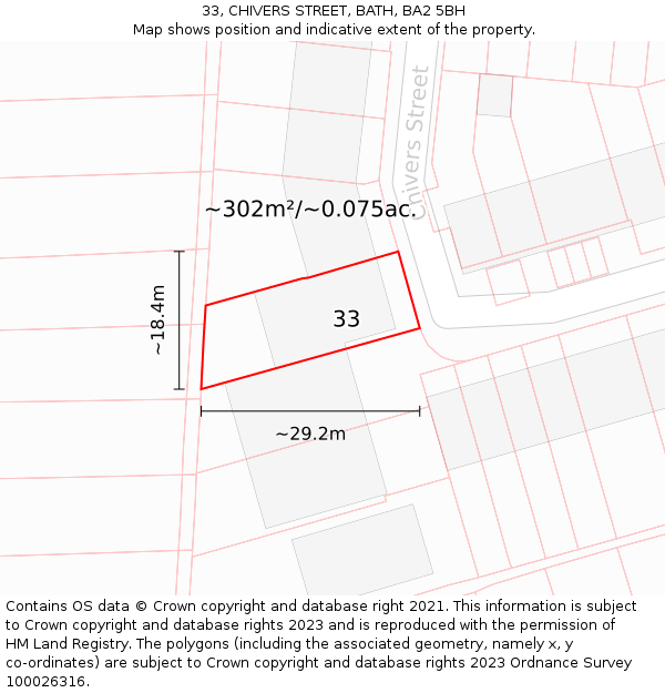 33, CHIVERS STREET, BATH, BA2 5BH: Plot and title map