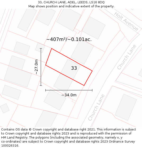 33, CHURCH LANE, ADEL, LEEDS, LS16 8DQ: Plot and title map