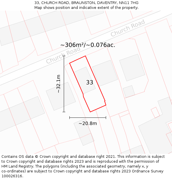 33, CHURCH ROAD, BRAUNSTON, DAVENTRY, NN11 7HG: Plot and title map