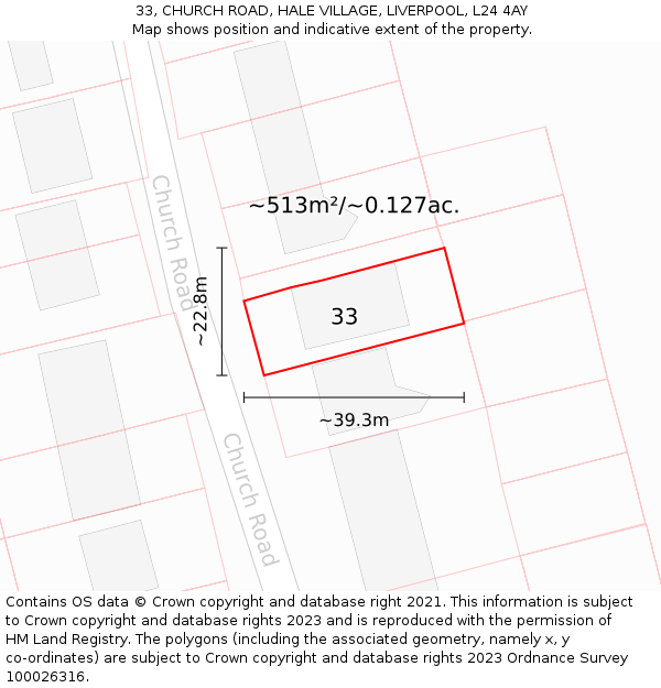 33, CHURCH ROAD, HALE VILLAGE, LIVERPOOL, L24 4AY: Plot and title map