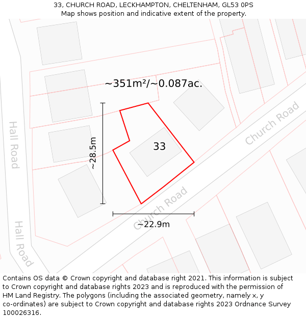 33, CHURCH ROAD, LECKHAMPTON, CHELTENHAM, GL53 0PS: Plot and title map