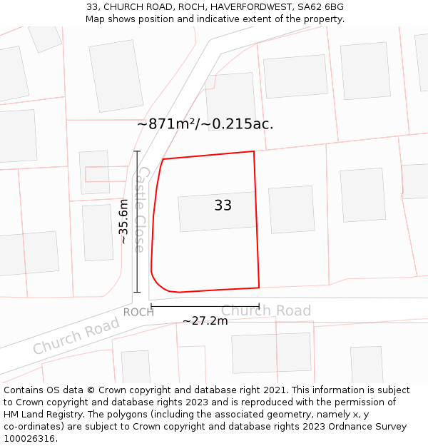 33, CHURCH ROAD, ROCH, HAVERFORDWEST, SA62 6BG: Plot and title map