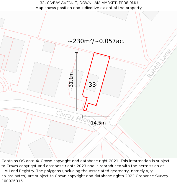 33, CIVRAY AVENUE, DOWNHAM MARKET, PE38 9NU: Plot and title map