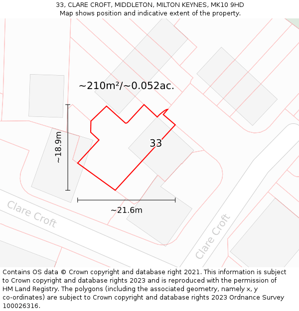 33, CLARE CROFT, MIDDLETON, MILTON KEYNES, MK10 9HD: Plot and title map