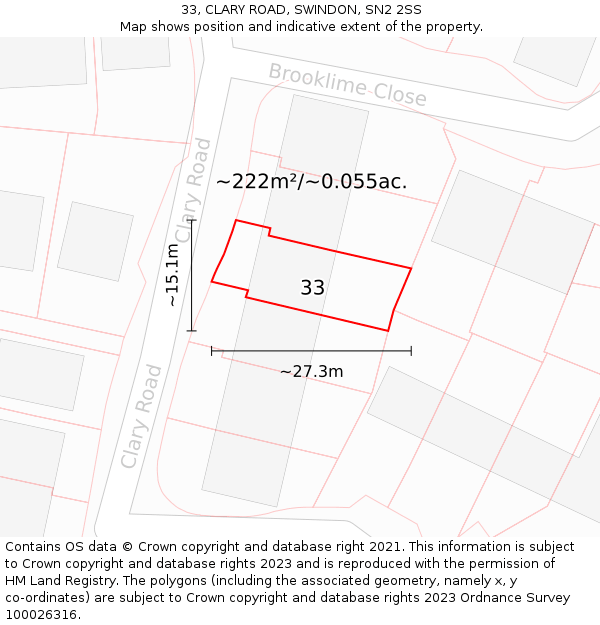 33, CLARY ROAD, SWINDON, SN2 2SS: Plot and title map