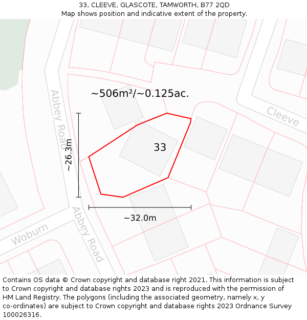 33, CLEEVE, GLASCOTE, TAMWORTH, B77 2QD: Plot and title map