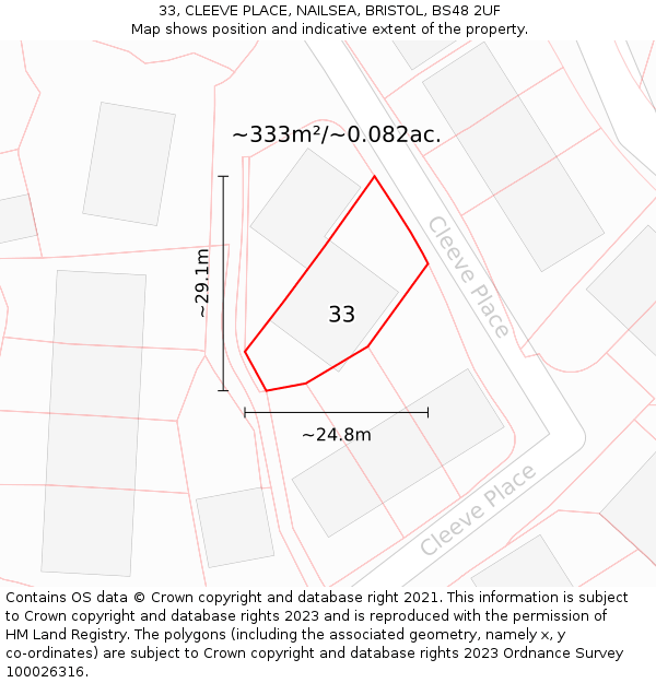 33, CLEEVE PLACE, NAILSEA, BRISTOL, BS48 2UF: Plot and title map