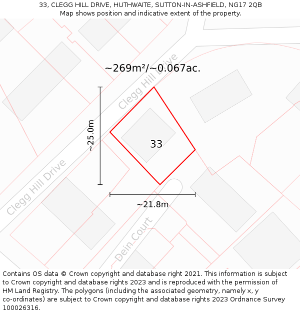 33, CLEGG HILL DRIVE, HUTHWAITE, SUTTON-IN-ASHFIELD, NG17 2QB: Plot and title map