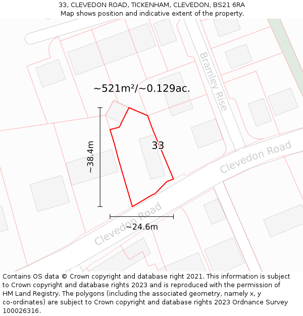 33, CLEVEDON ROAD, TICKENHAM, CLEVEDON, BS21 6RA: Plot and title map