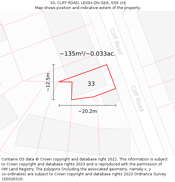 33, CLIFF ROAD, LEIGH-ON-SEA, SS9 1HJ: Plot and title map