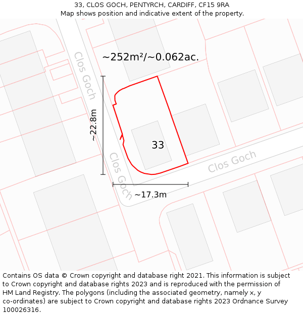 33, CLOS GOCH, PENTYRCH, CARDIFF, CF15 9RA: Plot and title map