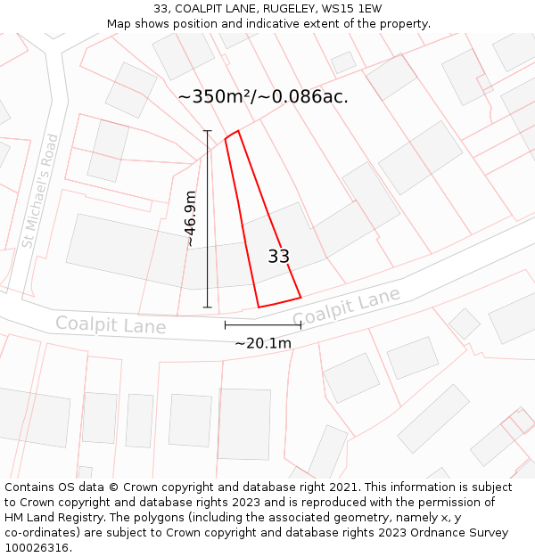 33, COALPIT LANE, RUGELEY, WS15 1EW: Plot and title map