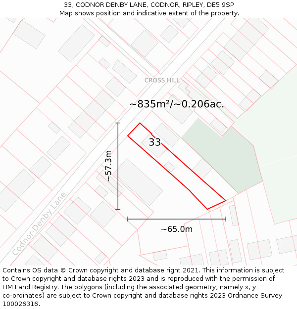 33, CODNOR DENBY LANE, CODNOR, RIPLEY, DE5 9SP: Plot and title map