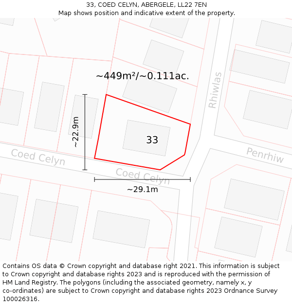 33, COED CELYN, ABERGELE, LL22 7EN: Plot and title map