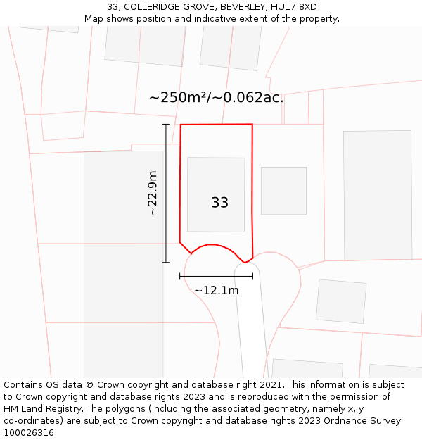 33, COLLERIDGE GROVE, BEVERLEY, HU17 8XD: Plot and title map