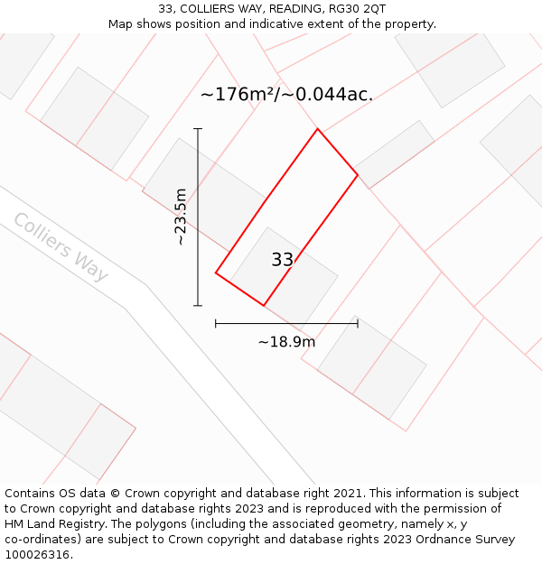 33, COLLIERS WAY, READING, RG30 2QT: Plot and title map