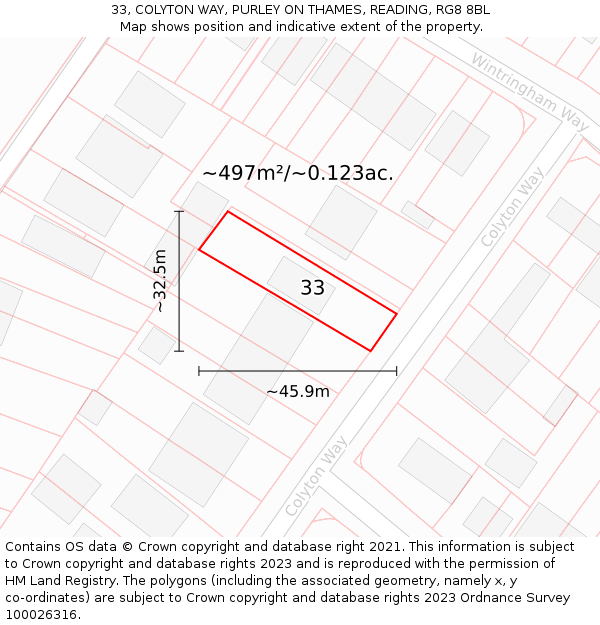 33, COLYTON WAY, PURLEY ON THAMES, READING, RG8 8BL: Plot and title map