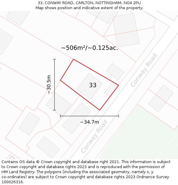 33, CONWAY ROAD, CARLTON, NOTTINGHAM, NG4 2PU: Plot and title map