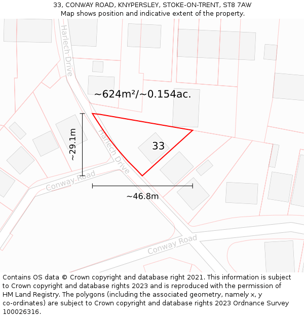 33, CONWAY ROAD, KNYPERSLEY, STOKE-ON-TRENT, ST8 7AW: Plot and title map