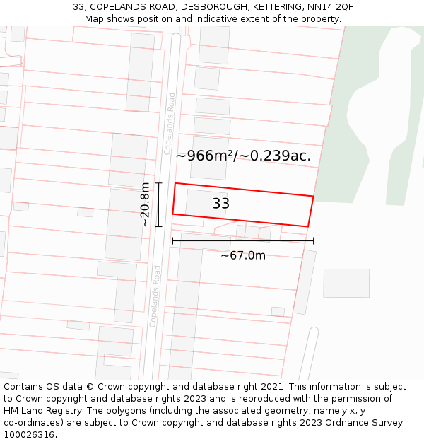 33, COPELANDS ROAD, DESBOROUGH, KETTERING, NN14 2QF: Plot and title map