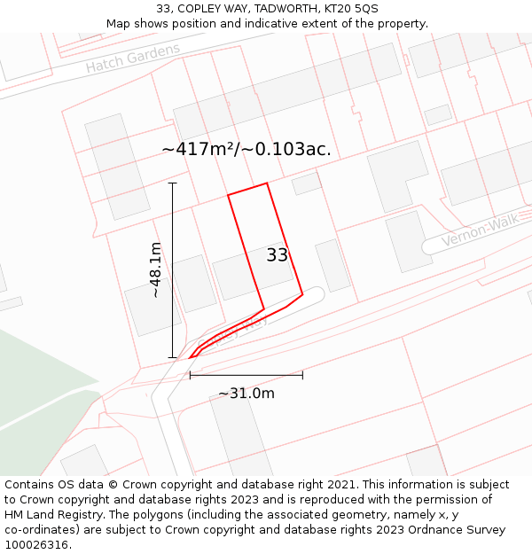 33, COPLEY WAY, TADWORTH, KT20 5QS: Plot and title map