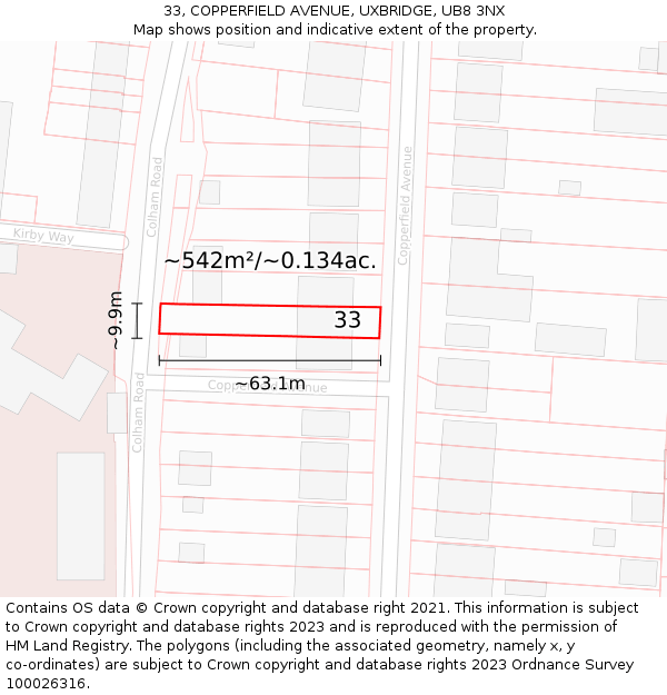 33, COPPERFIELD AVENUE, UXBRIDGE, UB8 3NX: Plot and title map