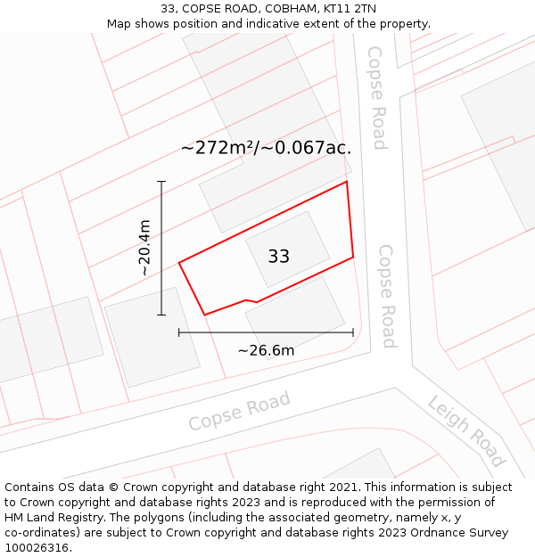 33, COPSE ROAD, COBHAM, KT11 2TN: Plot and title map