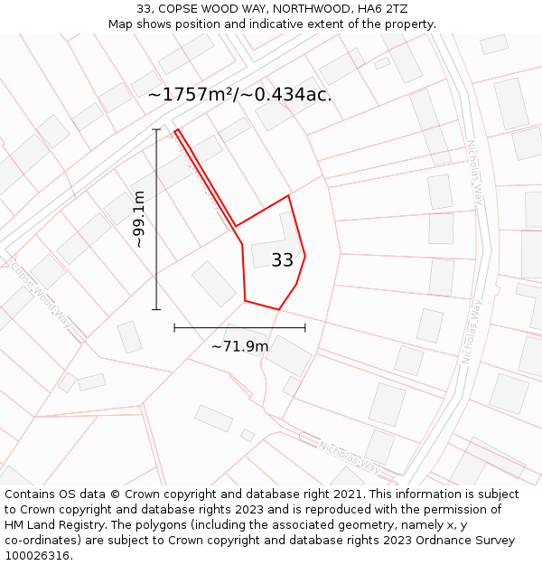 33, COPSE WOOD WAY, NORTHWOOD, HA6 2TZ: Plot and title map